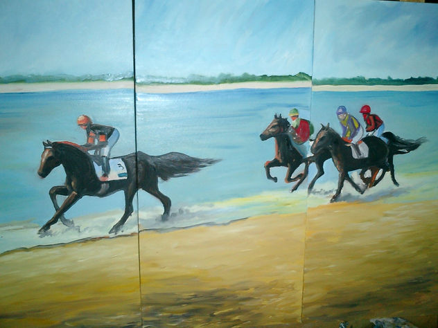 carrera de caballos en la playa