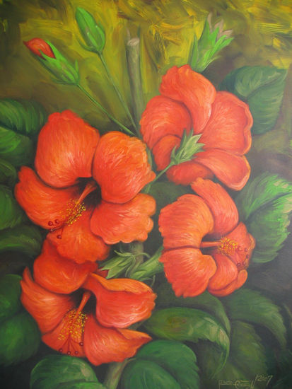 Callenas rojas Oil Canvas Floral Painting