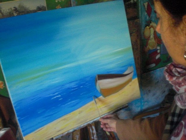 PINTANDO UNA MARISMA Oil Canvas Marine Painting