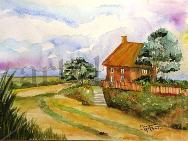 Campo desolado Gouache Papel Paisaje