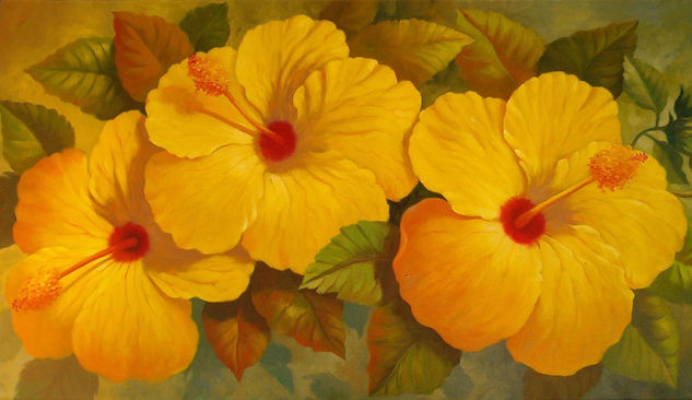 Las Cayenas Amarillas Oil Canvas Floral Painting