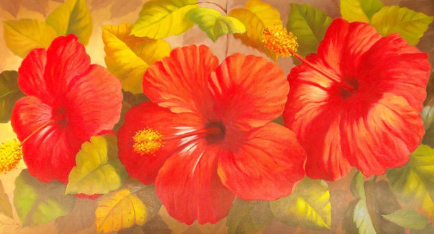 Las Cayenas Rojas Oil Canvas Floral Painting