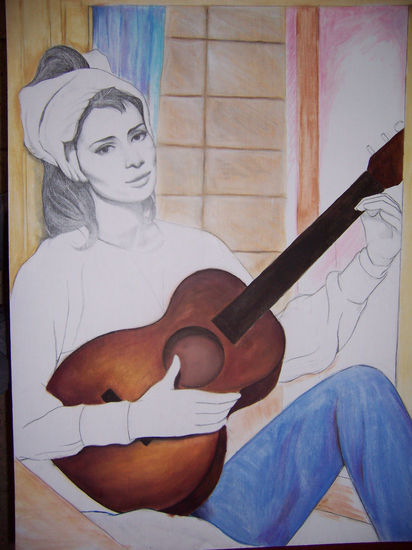 Audrey Mixed media Panel Figure Painting