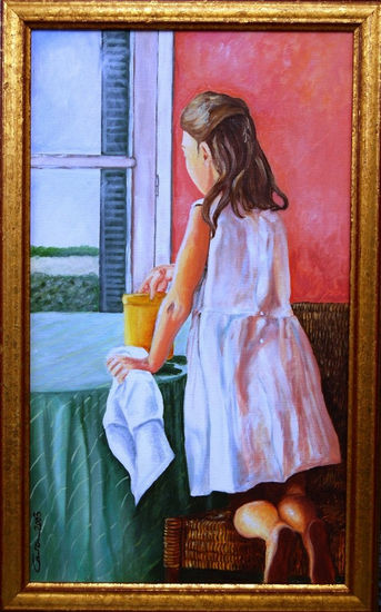 La niña de la ventana Oil Canvas Figure Painting