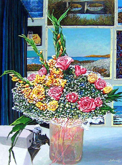 Estudio y flores 2 Acrylic Card Floral Painting