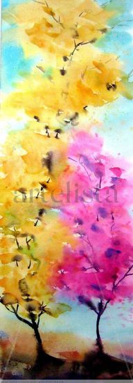 CEREZO EN FLOR CON LIMONERO-AMANTES Watercolour Paper Landscaping