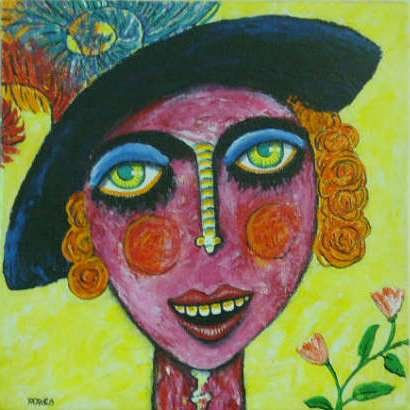 Sombrero con Plumas Acrylic Canvas Portrait