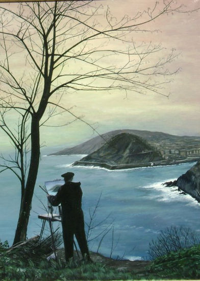 O vello pintor. Óleo Lienzo Paisaje