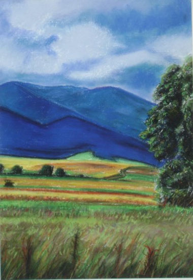 Ao fondo, a montaña. Pastel Paper Landscaping