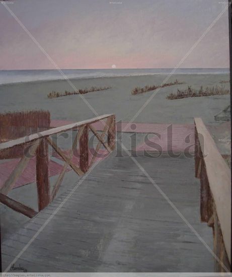 Puesta de sol  en Cordadura Cádiz Oil Canvas Marine Painting