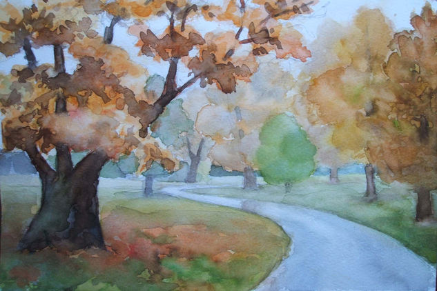 Otoño en el parque Ferrera Aviles Asturias Watercolour Paper Landscaping