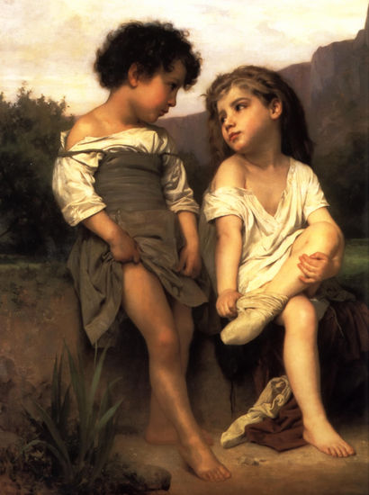 At the Edge of the Brook copia de Bouguereau Oil Canvas Figure Painting