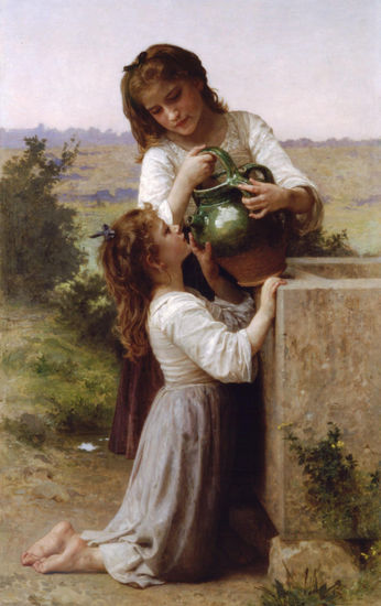 At The Fountain copia de Bouguereau Oil Canvas Figure Painting