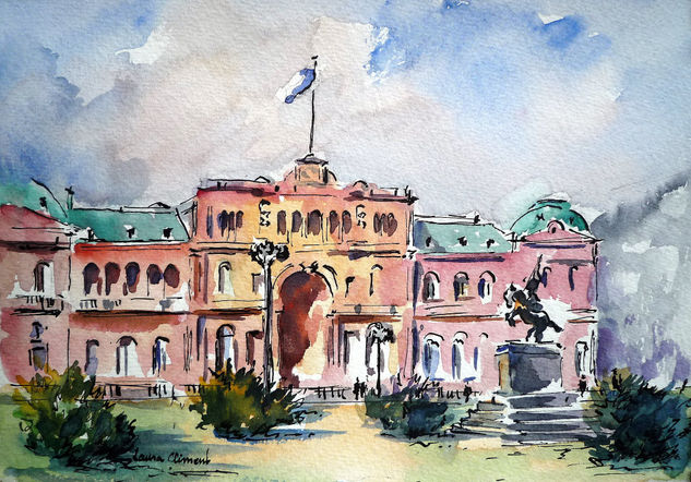 Buenos Aires. Casa Rosada Watercolour Paper Landscaping