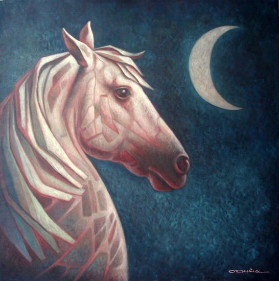 Caballo con luna Oil Canvas Animals