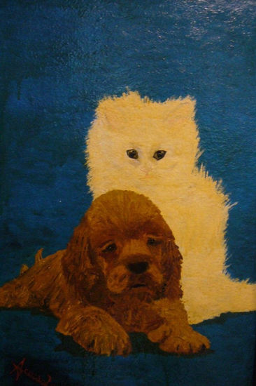 Como el perro y el gato Oil Panel Animals