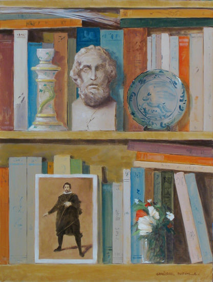 libreria con busto Oil Panel