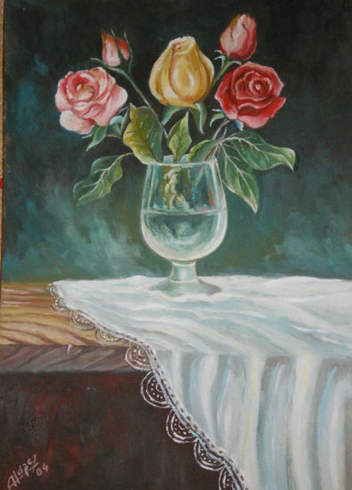 ROSAS Oil Panel Floral Painting