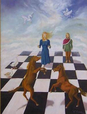 Caballos en juego Oil Canvas