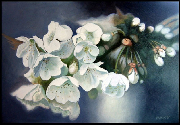 CEREZO EN FLOR  BLANCO Oil Canvas Floral Painting