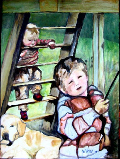 Niños en la Tirolesa Acrylic Canvas Figure Painting