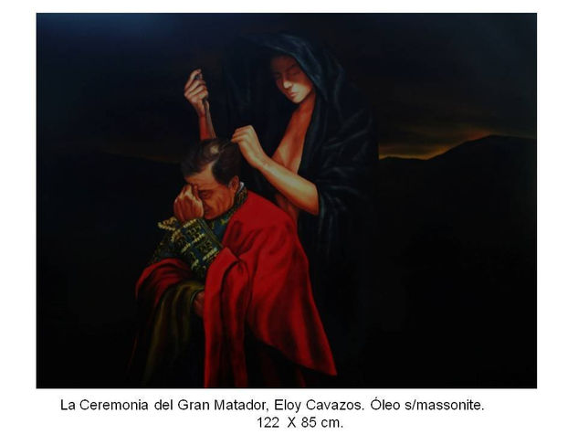 LA CEREMONIA DEL GRAN MATADOR ELOY CAVAZOS Óleo Tabla Figura