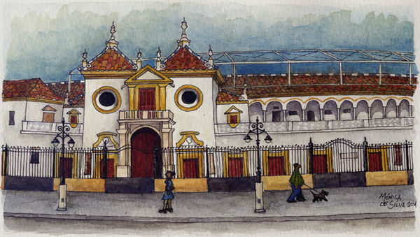 PLAZA DE TOROS DE SEVILLA Acuarela Papel Paisaje