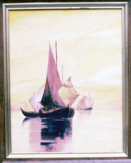 " BARCAS " Óleo Lienzo Marina