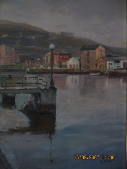 ´la ría en Bilbao Oil Canvas Landscaping