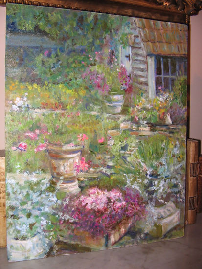 jardín con invernadero Oil Canvas Floral Painting