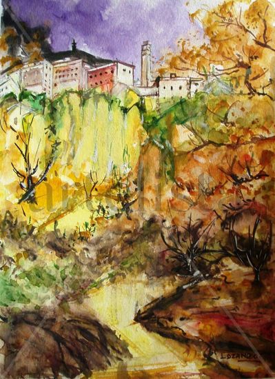 Cuenca recuerda a R. Requena Acuarela Papel Paisaje