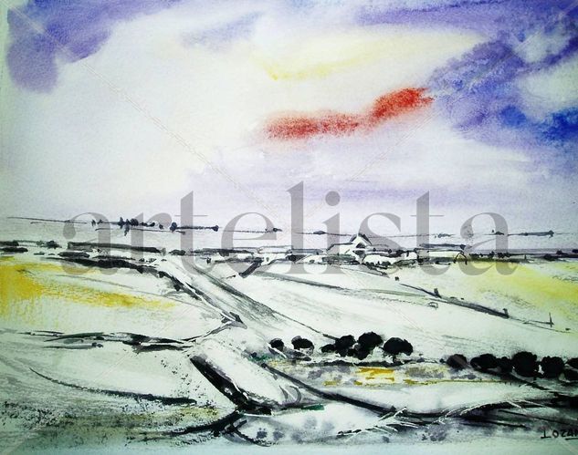 Los Llanos de Albacete nevados. Watercolour Paper Landscaping