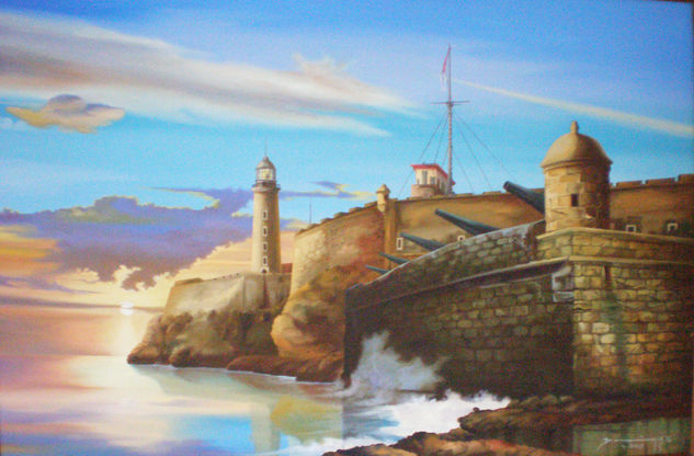 " SUNSET IN THE MORRO CASTLE IN HAVANA " Óleo Lienzo Paisaje