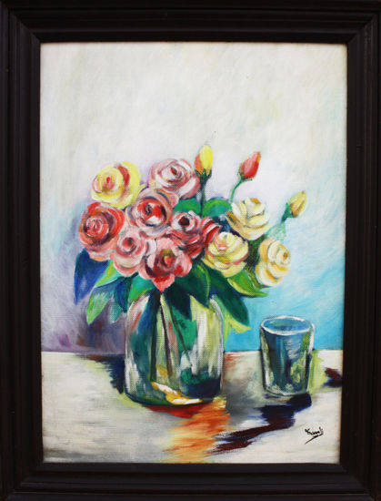 Jarrón de Rosas Oil Canvas Landscaping