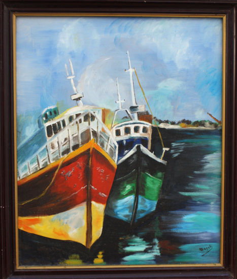 Barcos en el  puerto Oil Canvas Landscaping