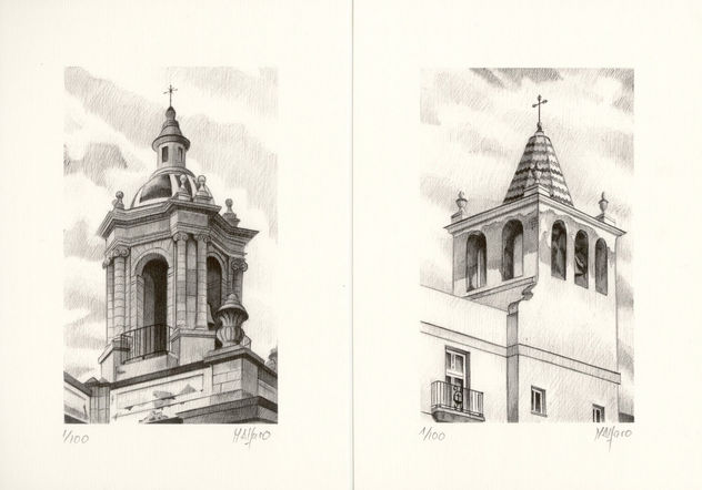 Litografías V y VI pertenecientes a la colección "Torres de Cádiz"