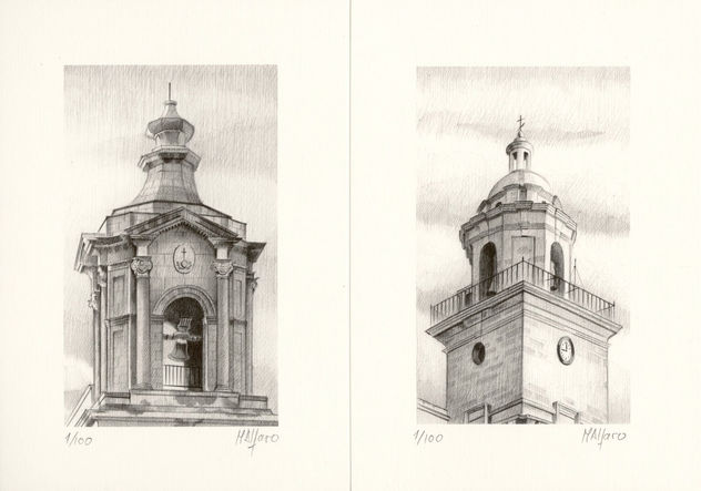 Litografías VII y VIII pertenecientes a la colección "Torres de Cádiz"