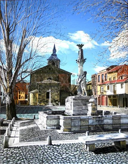 PLAZA DEL GRANO Óleo Tabla Paisaje