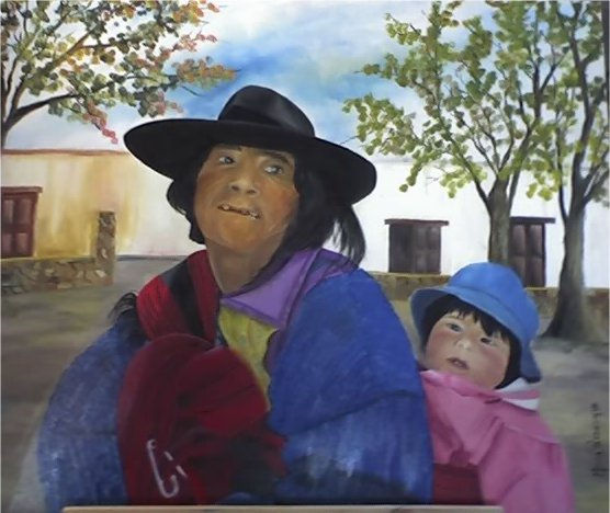 MATERNIDAD EN LA PUNA Oil Panel Portrait