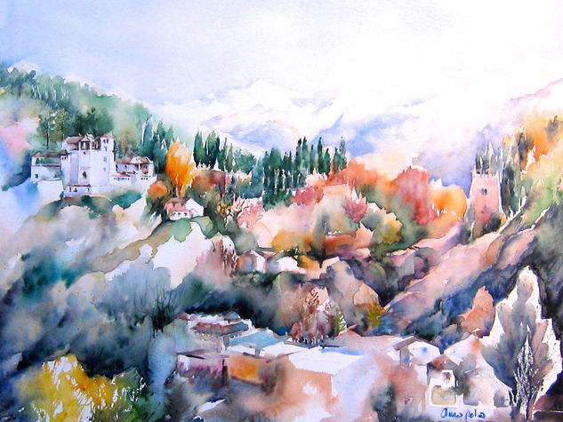 Generalife, by Amapola Herrera Acuarela Papel Paisaje