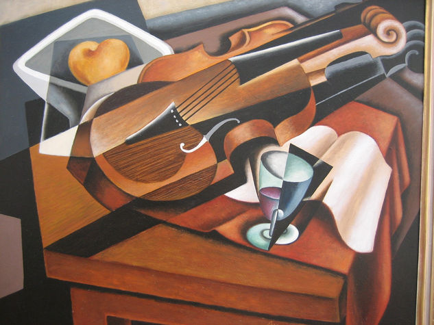 Violin con frutero Oil Canvas Still Life Paintings