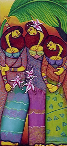 TRES MUJERES BAJO HOJA DE PLATANO Oil