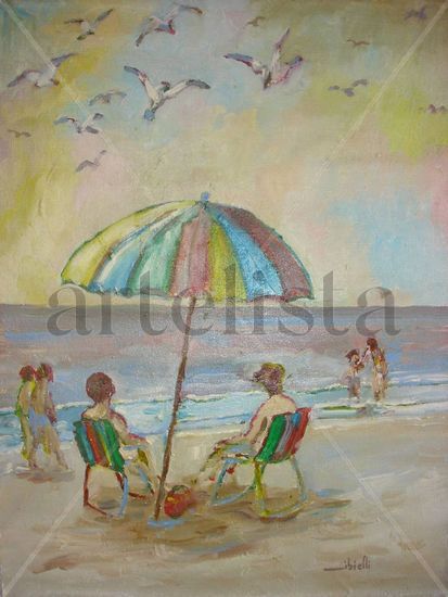 Praia de gaivotas Oil Textile Marine Painting