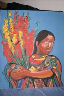 La mujer  y las flores