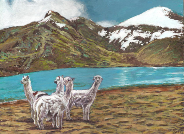 Llamas con fondo nevado 