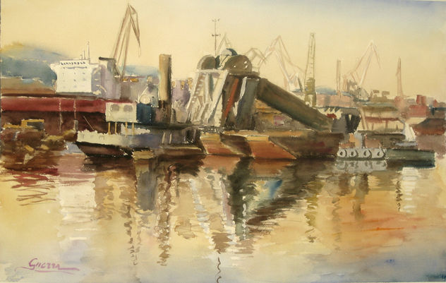 La draga en la Ría por Erandio