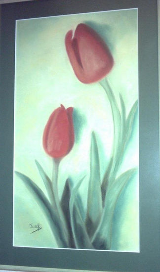 TULIPANES Pastel Glass Floral Painting