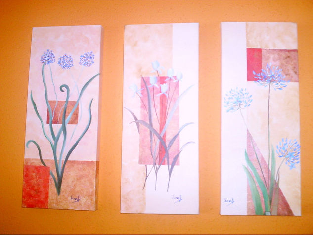 TRIPTICO Óleo Lienzo Floral