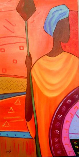 GUERRERO AFRICANO Oil Canvas Figure Painting