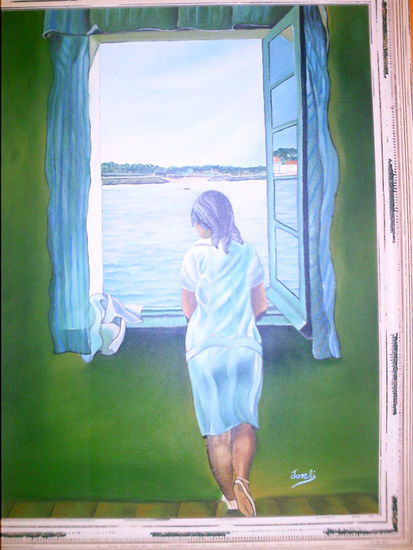 MUCHACHA EN LA VENTANA Oil Canvas Figure Painting